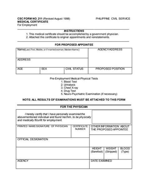 csc medical certificate|civil service medical certificate.
